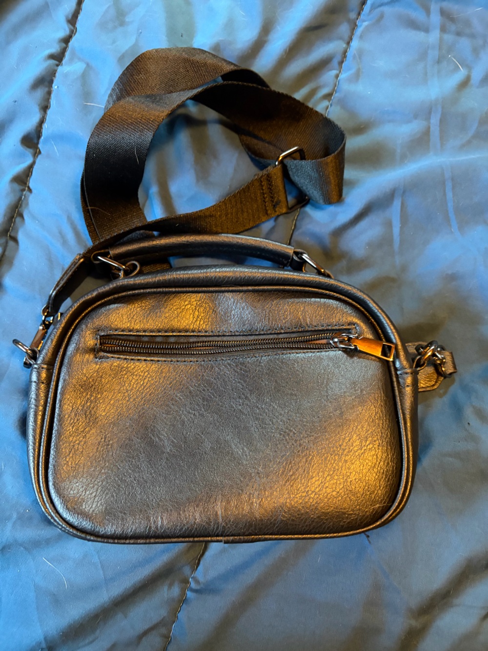 Checkerboard Canvas Crossbody Bag in Black, Cream & Brown - Picture 2 of 3